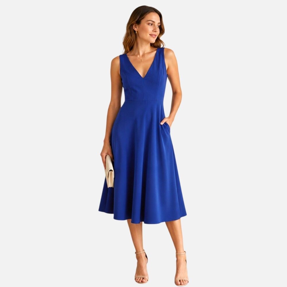 NWT Lulus Of My Dreams Royal Blue V Neck Midi Stretch Dress Size Medium